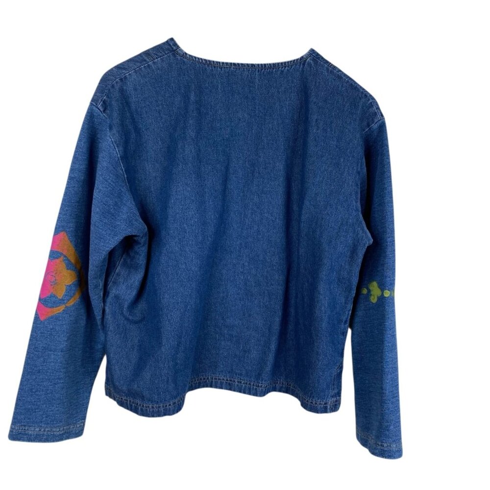 Vintage Saint Germain Paris Top Blue Size XL Denim Hand Painted Boho Art to Wear - Picture 2 of 14